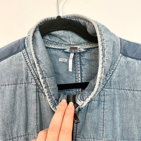 Free People Quilted Denim Jacket in Light and Dark Blue - Picture 2 of 5